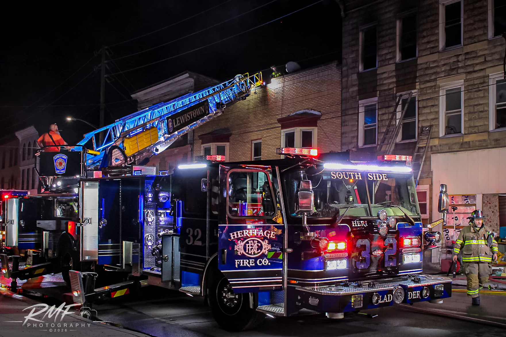 Lewistown fire apparatus at a nighttime emergency scene