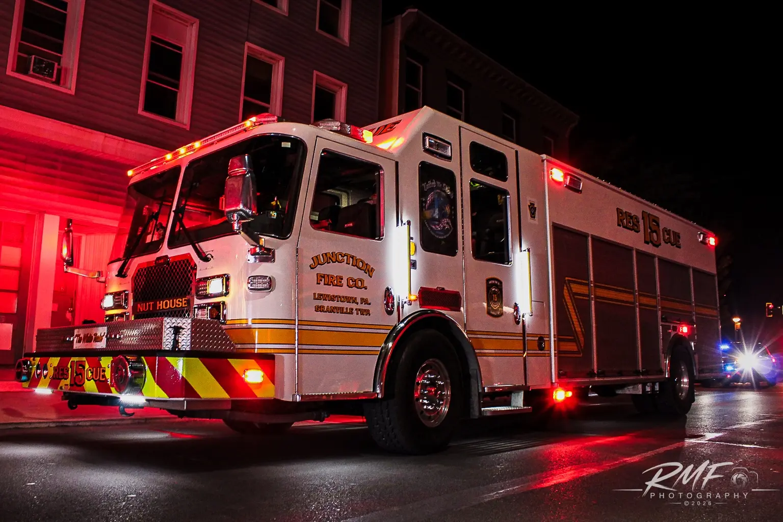 Rescue truck at a nighttime emergency scene