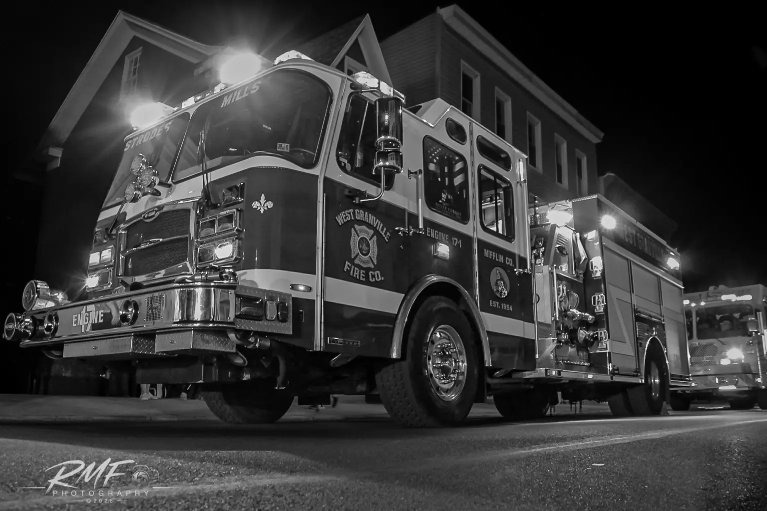 Black and white fire apparatus portrait