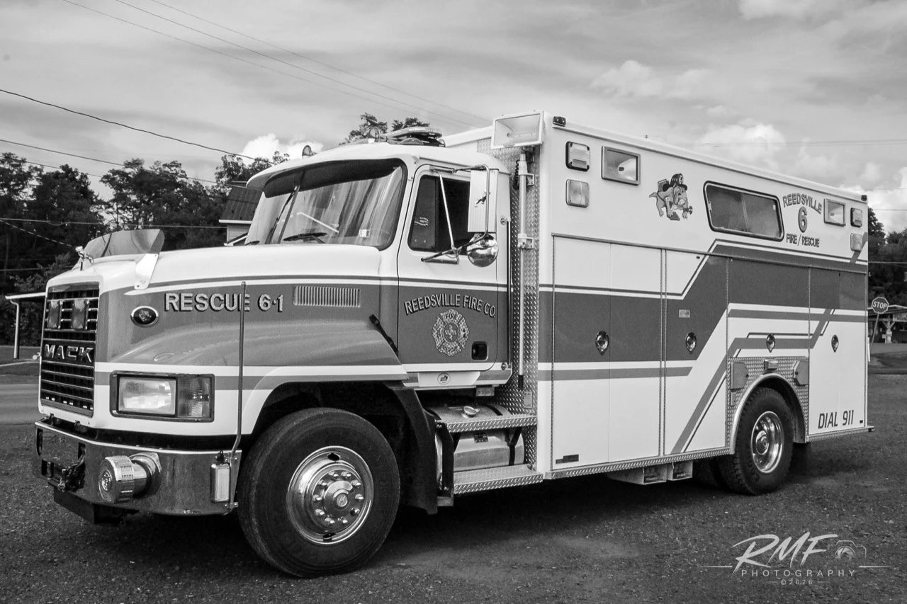 Black-and-white portrait of Reedsville Fire Company Rescue 6-1